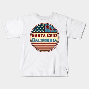 Surfing Santa Cruz California Ocean Surf Palms Surfer Kids T-Shirt